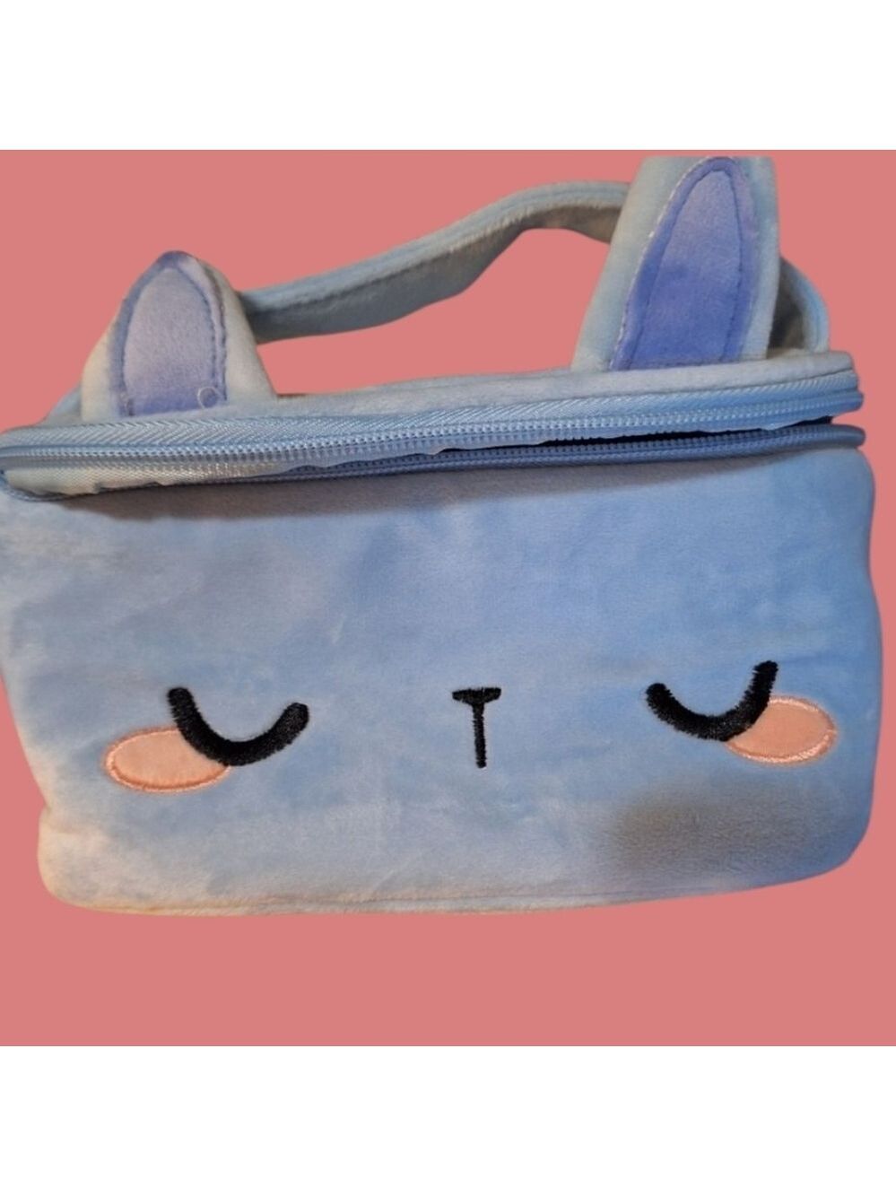 Nicole Miller Blue Bunny Plush Makeup Bag